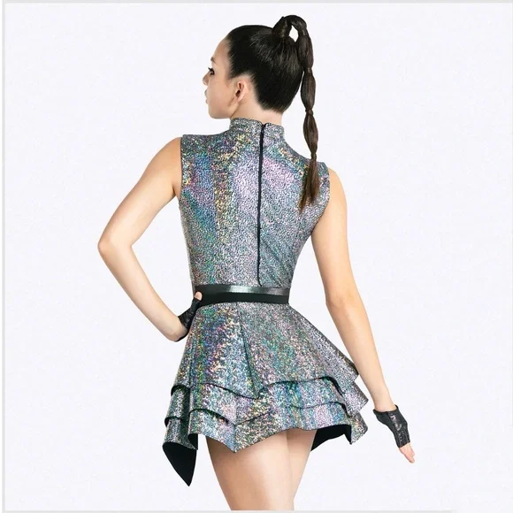 Revolution Dancewear No Excuses Costume LC/MC Black Foil Dot Leotard - Picture 2 of 6